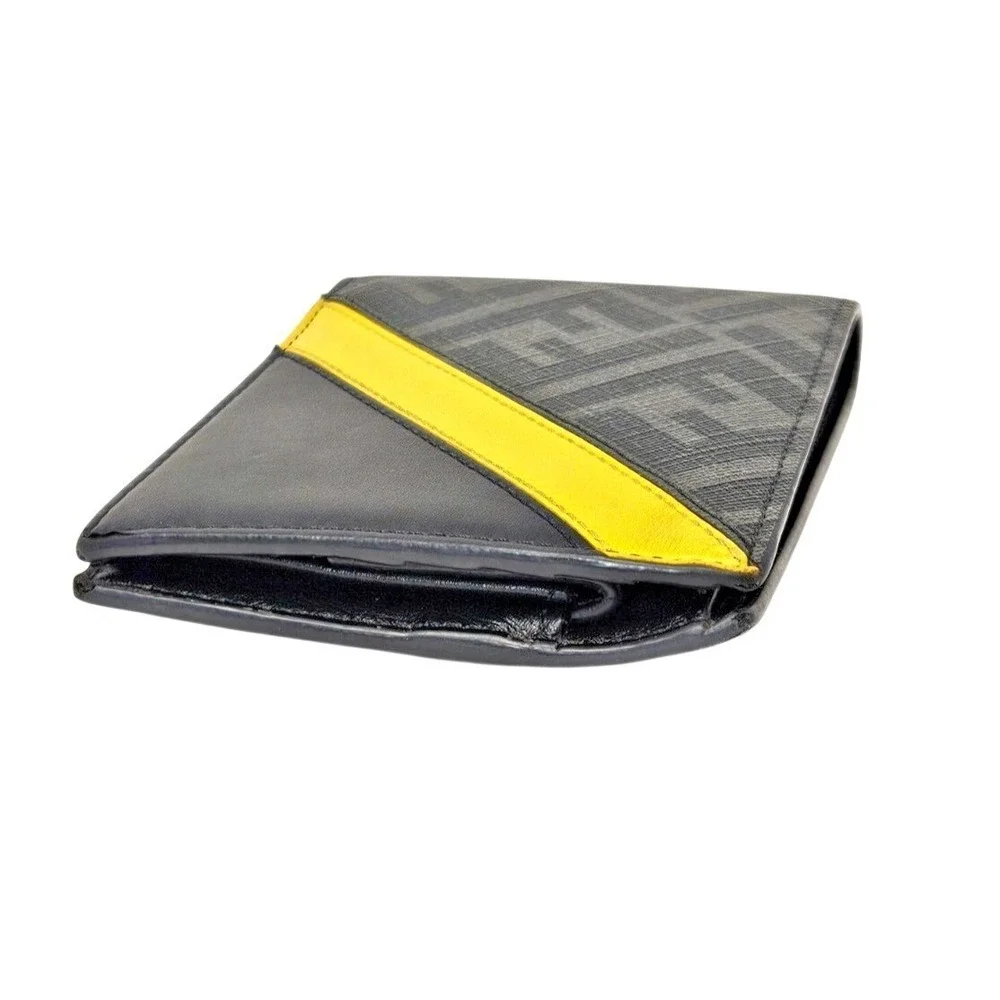 Fendi‎ Mens Zucca FF Monogram Bifold Wallet Yellow Stripe Black